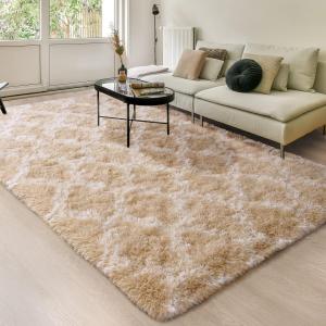 Plush Fuzzy Shaggy Area Rug brown and white