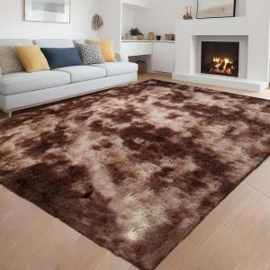 Plush Fuzzy Shaggy Area Rug dark brown