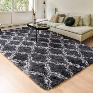 Plush Fuzzy Shaggy Area Rug white and black 